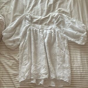 White Ruffled Blouse with Puff Sleeves and Bib Collar